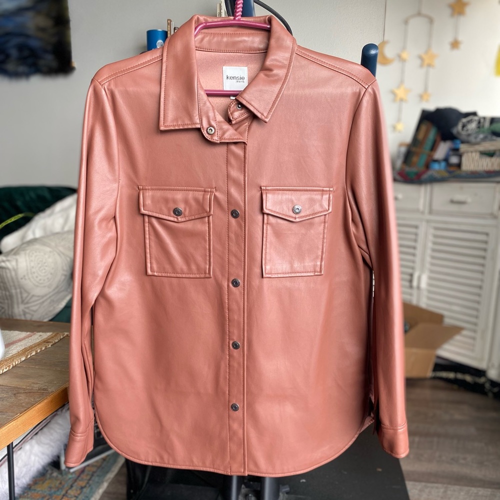 Kensie Vegan Leather Button Down